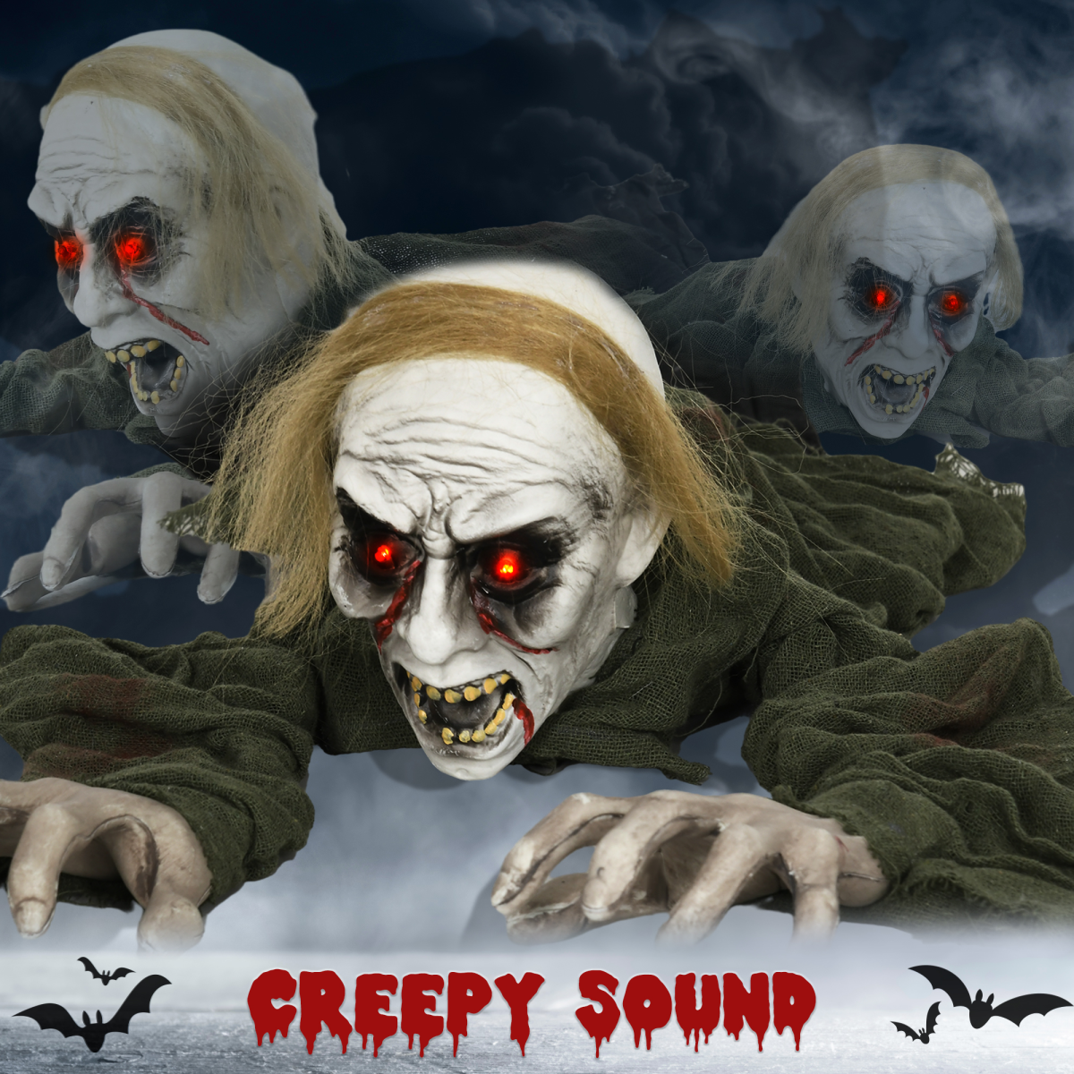 HOMCOM 167 cm Halloween Outdoor Decoration Crawling Zombie, Sound Activated