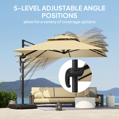 Outsunny 360° Cantilever Parasol Roma Umbrella w/ Base Weights, Khaki