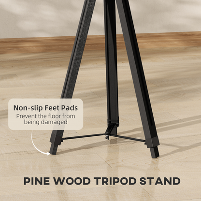HOMCOM Industrial Tripod Floor Lamp Wood Height Adjustable Spotlight, Black