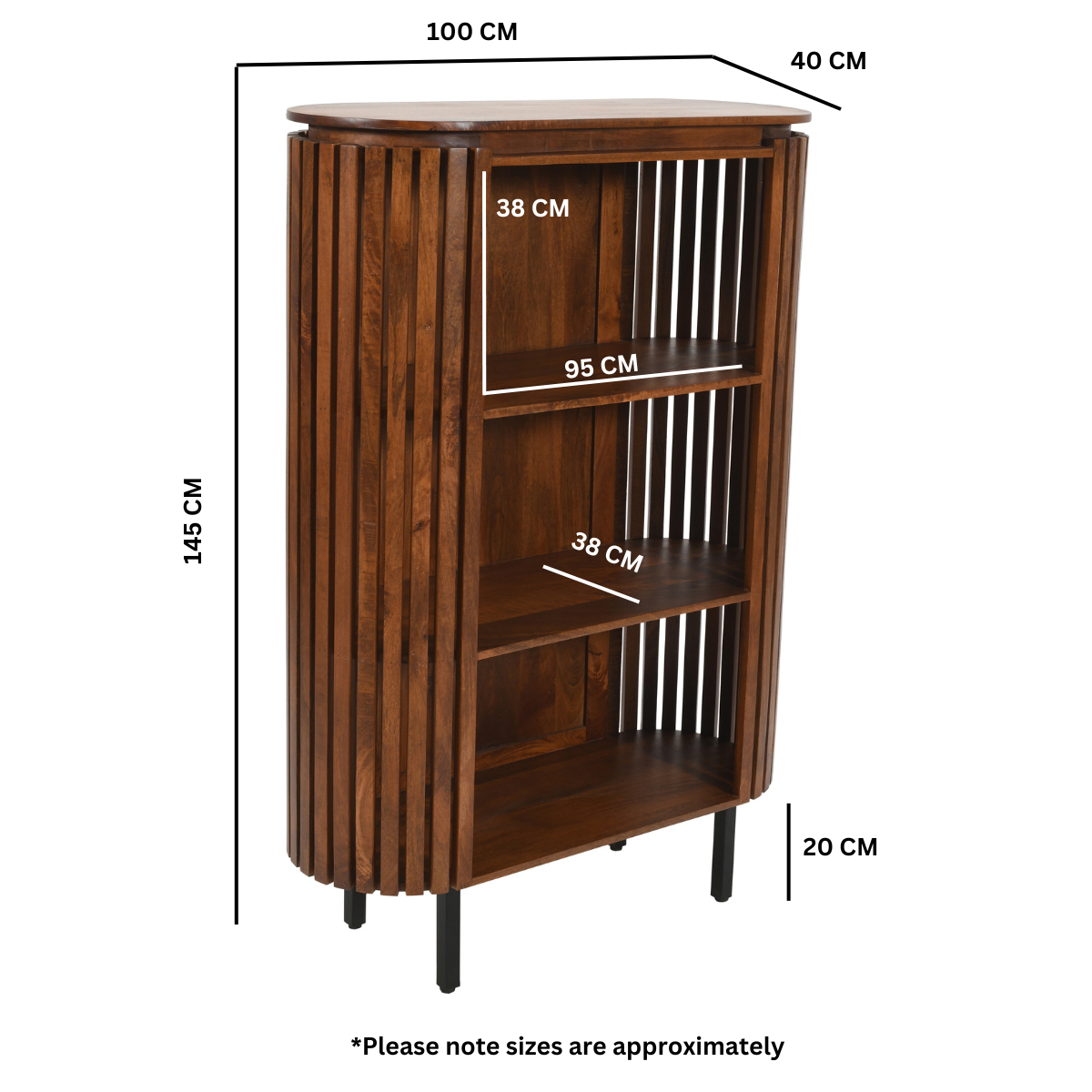 Slatted Mango Wood Bookcase- Medium High
