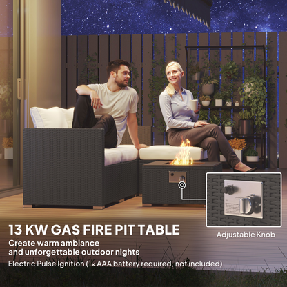 Outsunny 4 Seater Rattan Sofa Set with Footstool Thick Cushions Black Cream