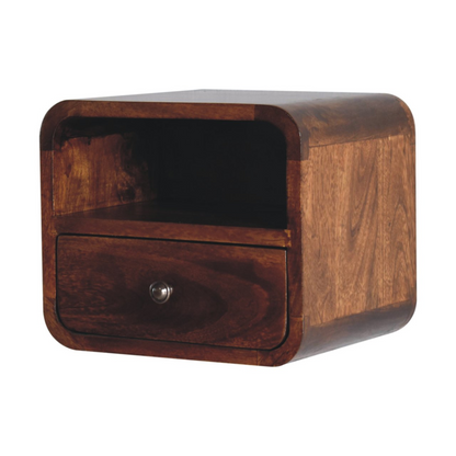 Artisan Furniture Solid Wood Extra Mini Wall Mounted Curved Chestnut Bedside with Open Slot