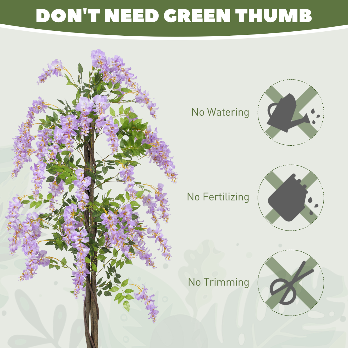 HOMCOM Artificial Wisteria Flower with 756 Leaves and 54 Flowers, Purple