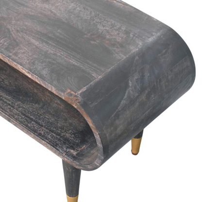 Artisan Furniture Solid Wood Curved Edge Media with Brass Accents, 1 Open Slot, Dark Brown