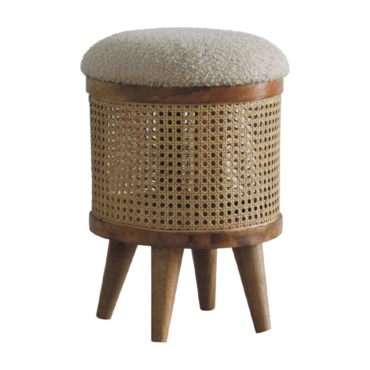 Artisan Furniture Solid Mango Wood Cream Boucle Larissa Footstool