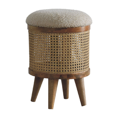 Artisan Furniture Solid Mango Wood Cream Boucle Larissa Footstool
