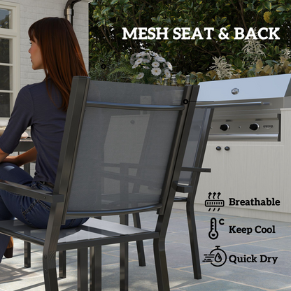 Outsunny 7 Piece Garden Dining Set, Outdoor Furniture w/ 6 Stackable Chairs