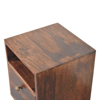Artisan Furniture Solid Wood Mini Classic California Walnut Bedside, Brown, 2 Drawers and 1 Shelf