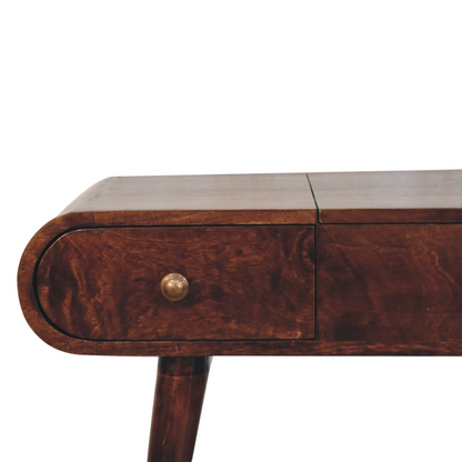 Artisan Furniture Solid Wood California Walnut Dressing Table with Foldable Mirror, Brown, 3 Drawers