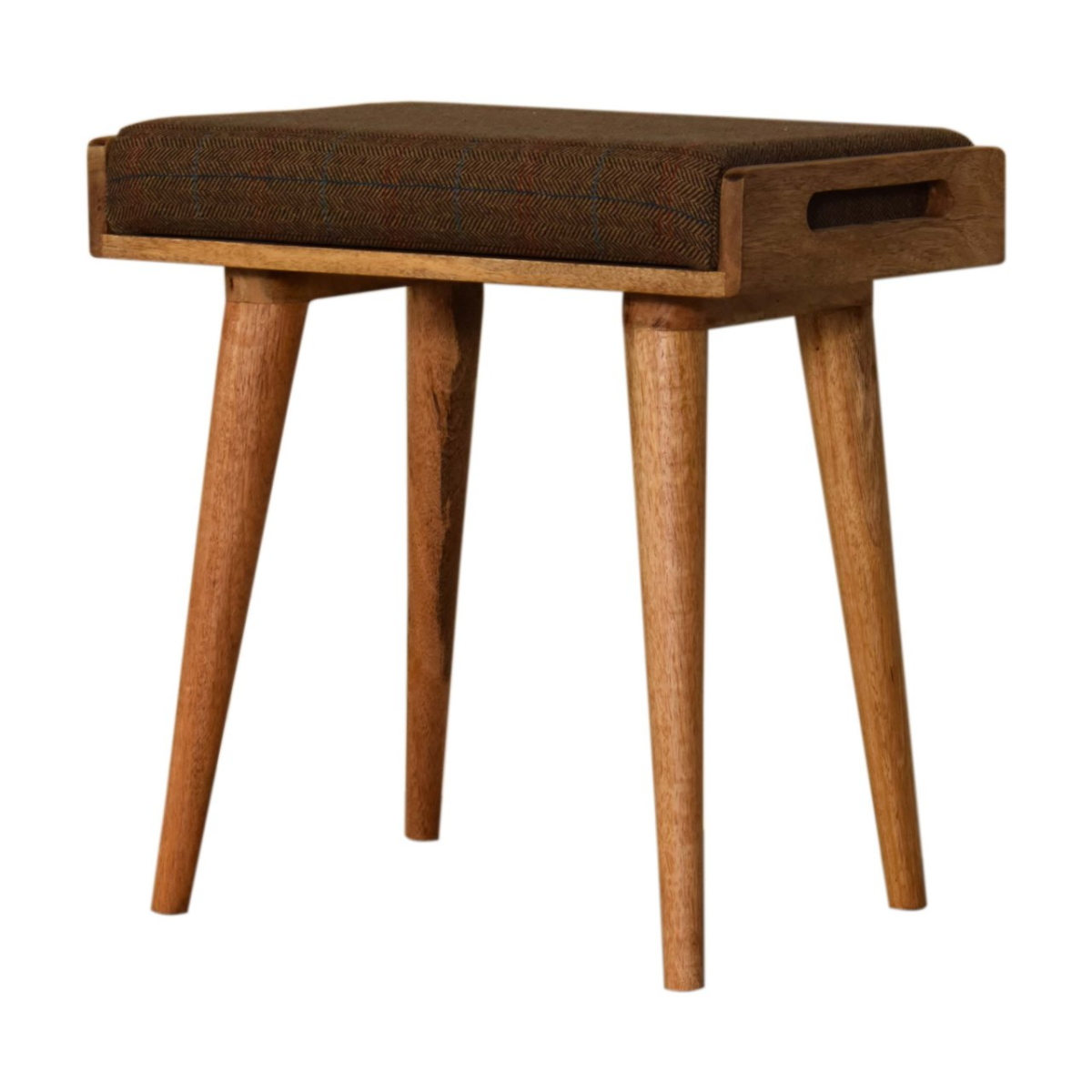 Artisan Furniture Solid Mango Wood Multi Tweed Tray Style Footstool