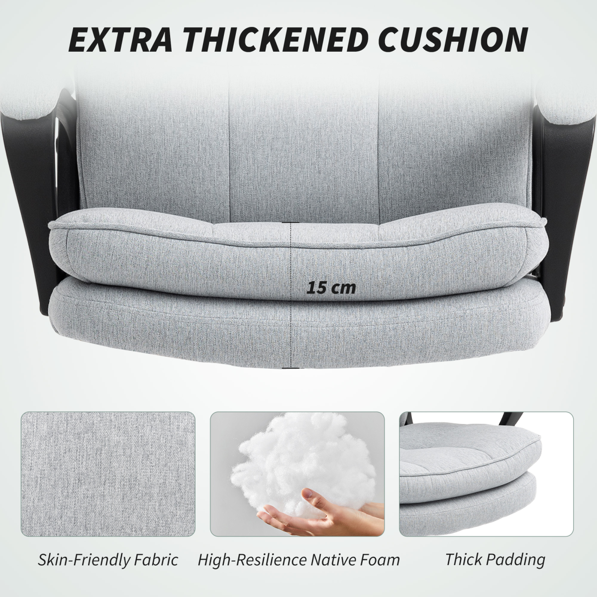 HOMCOM Fabric Office Chair, Computer Desk Chair for Home, Light Grey