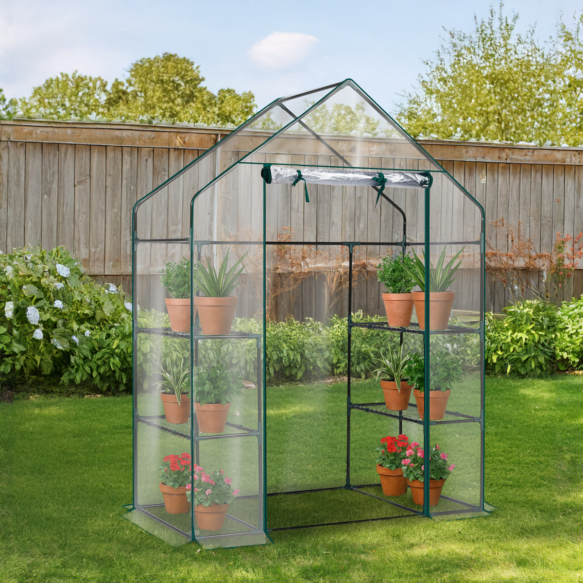 Mini Walk-in Greenhouse with PVC Cover, 4-Shelf Indoor Outdoor Plant Gardening Green House for Garden Backyard, 56" x 29" x 77", Transparent
