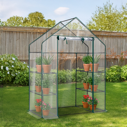 Mini Walk-in Greenhouse with PVC Cover, 4-Shelf Indoor Outdoor Plant Gardening Green House for Garden Backyard, 56" x 29" x 77", Transparent