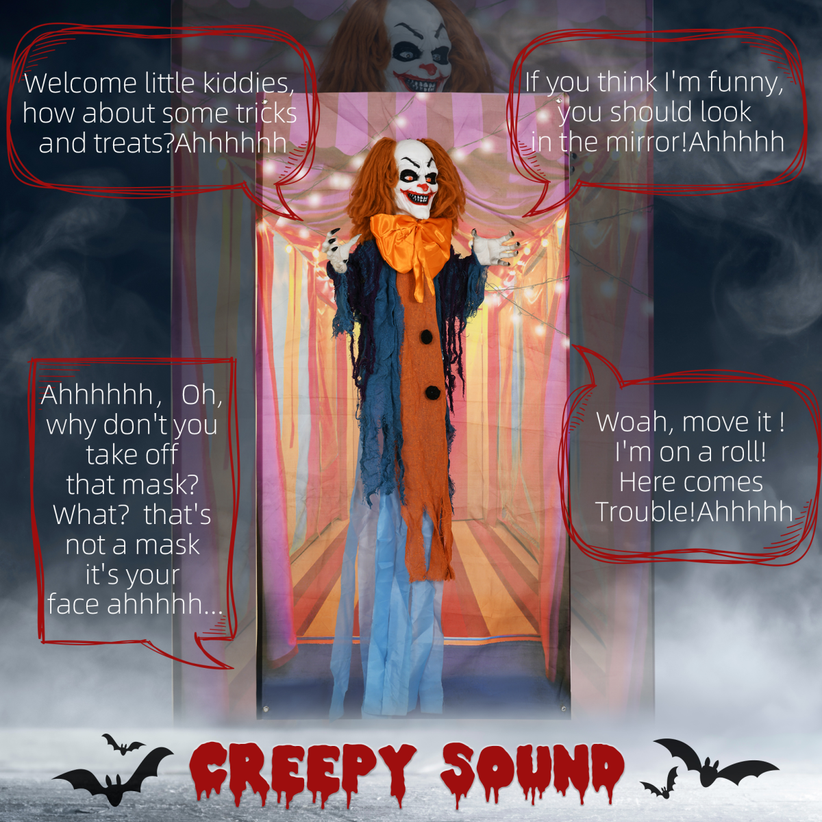 HOMCOM Circus Clown Halloween Decoration, Outdoor Animated Prop for Party