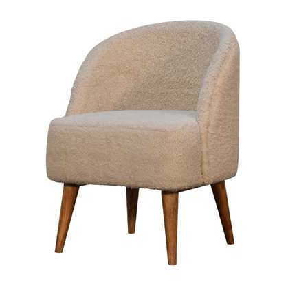 Artisan Furniture Solid Mango Wood Cream Boucle Tub Chair
