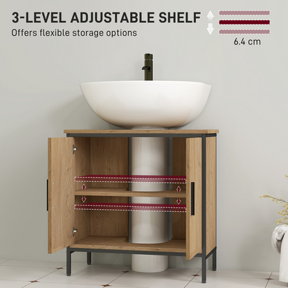 HOMCOM Under Sink Cabinet with Doors for Basin without or with Pedestal Oak