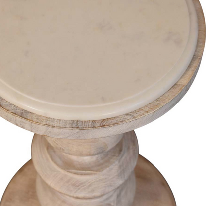 Artisan Furniture Solid Wood The Bellis Marble Accent Table, Beige