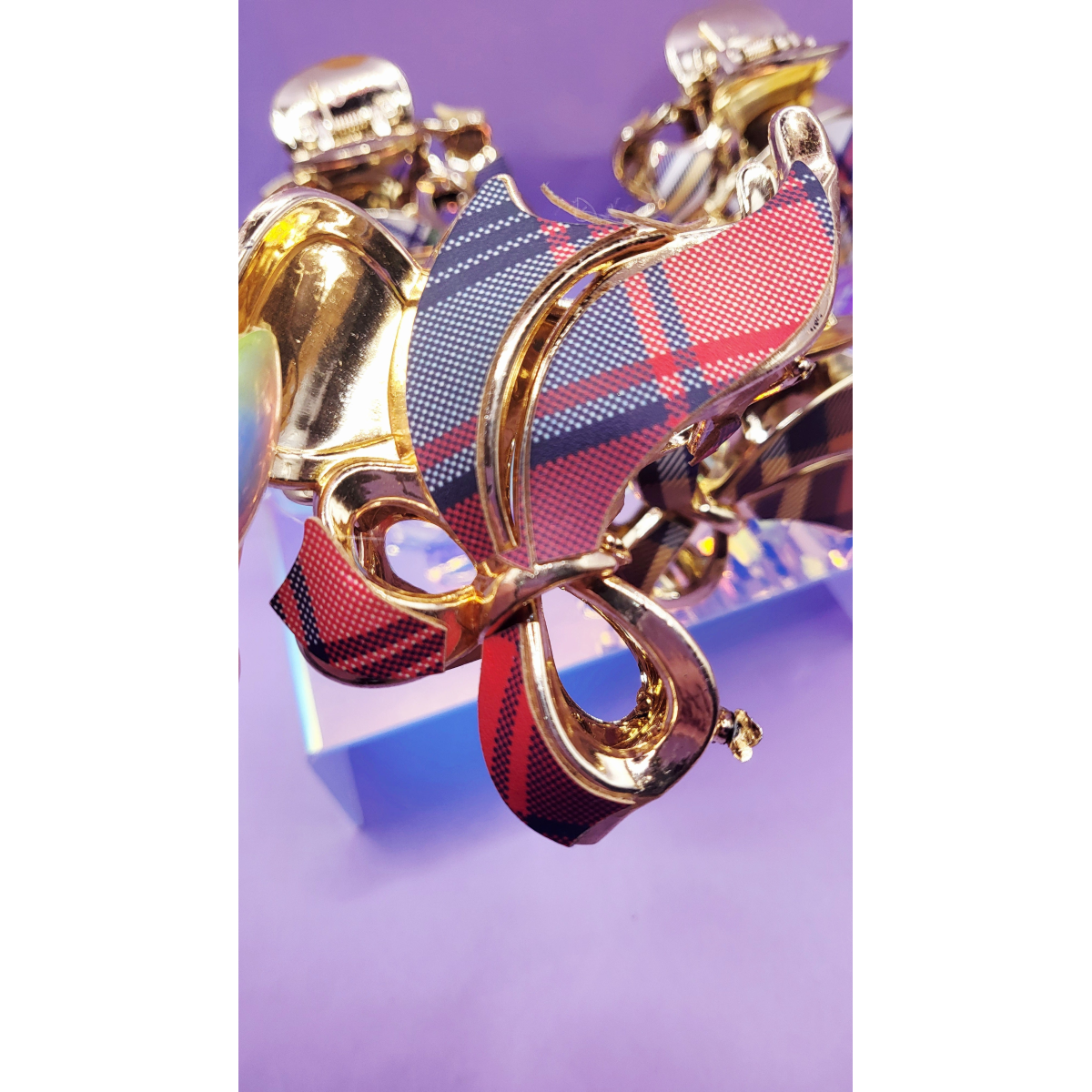 Tartan Bow Hair Clamps Pack of 12