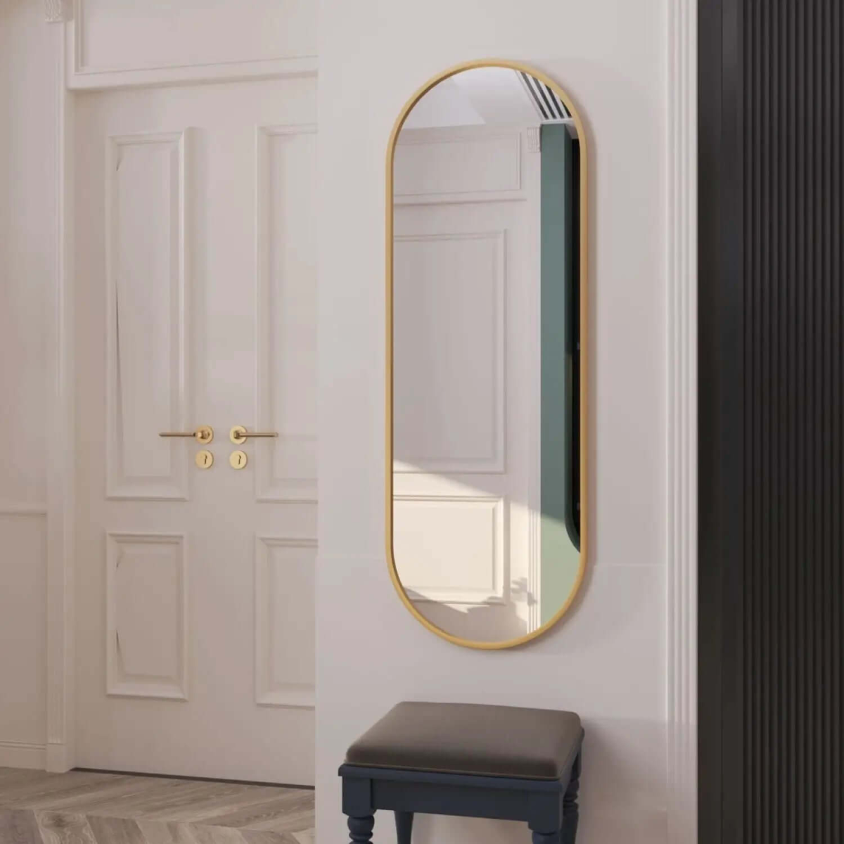 Emi- Gold Metal Runway Oval Mirror - 120cm x 40cm