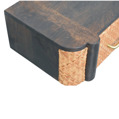 Artisan Furniture Solid Wood Rattan Curve Wall-Mounted Drawer, Dark Brown