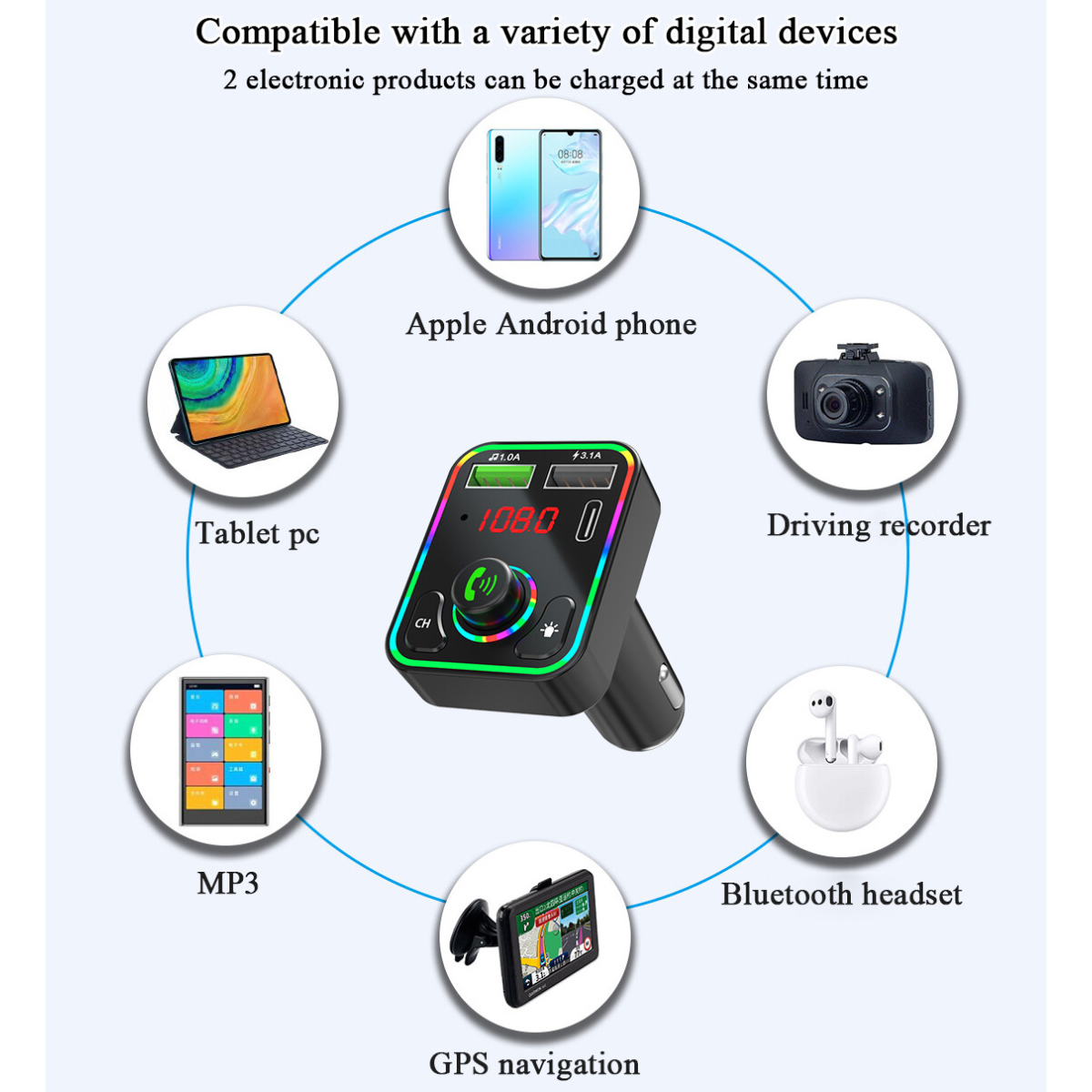 Bluetooth 5.0 Wireless Car FM Transmitter MP3 Player Radio 2 USB Charger Adapter