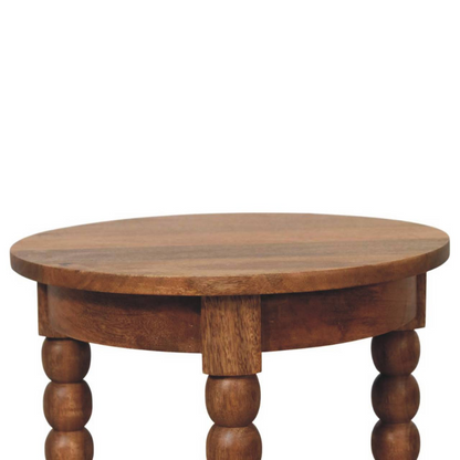 Artisan Furniture Solid Wood Barley Twist Round Side Table, 1 Shelf, Brown