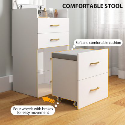 HOMCOM 3 in 1 Dressing Table Vanity Desk with Mirror and Cushioned Stool