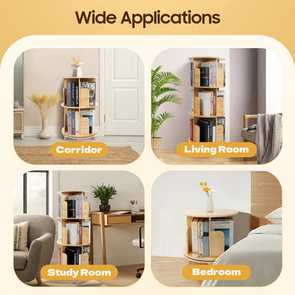 1/2/3/4/5/6 Tier Wooden Bookcase Rotatable Floor Stand Multifunctional Showcase Organizer