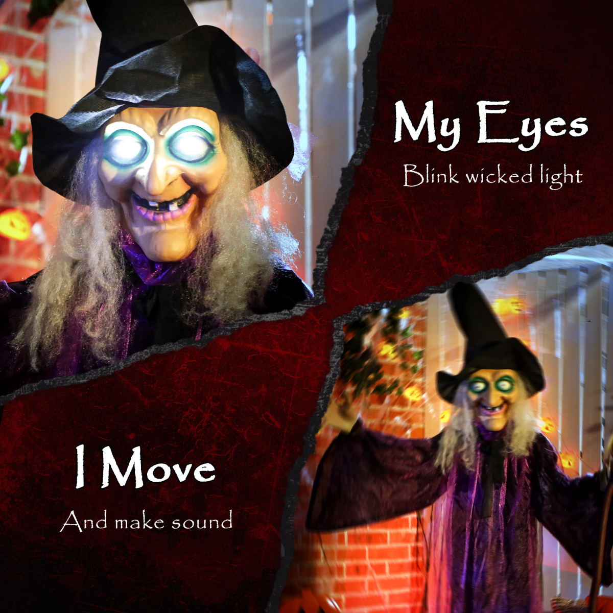 Outsunny Voice Activated Halloween Animatronics Standing Witch, Purple