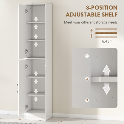 kleankin Tall Bathroom Cabinet with Mirror, High Gloss White