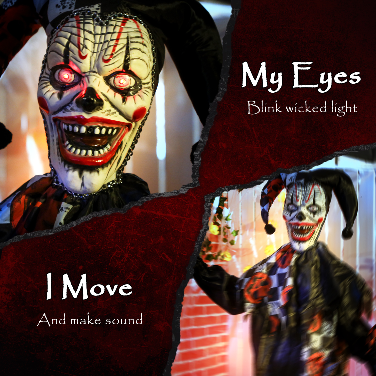 Outsunny Sound Activated Halloween Animatronics Clown with Red Light Up Eyes