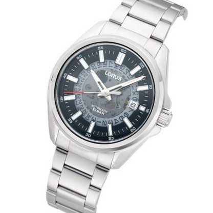 Lorus Mens Automatic Date Black Dial Stainless Steel Bracelet Watch RU401AX9