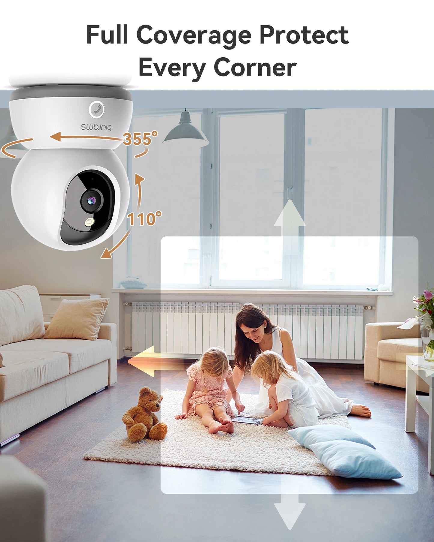 Blurams 2K Indoor Camera for Home Security, 360° Pet Dog Camera with Phone App, 2-Way Talk, One-Touch Call, Night Vision, 2.4GHz