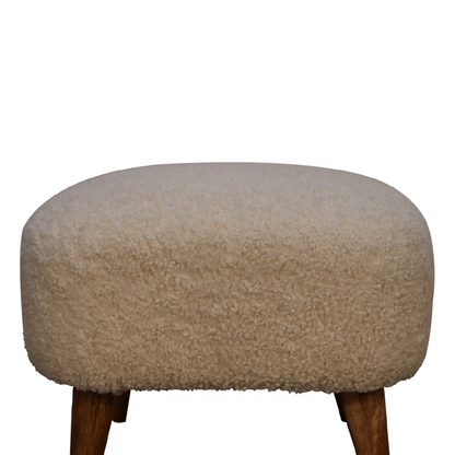 Artisan Furniture Solid Mango Wood Boucle Cream Square Footstool