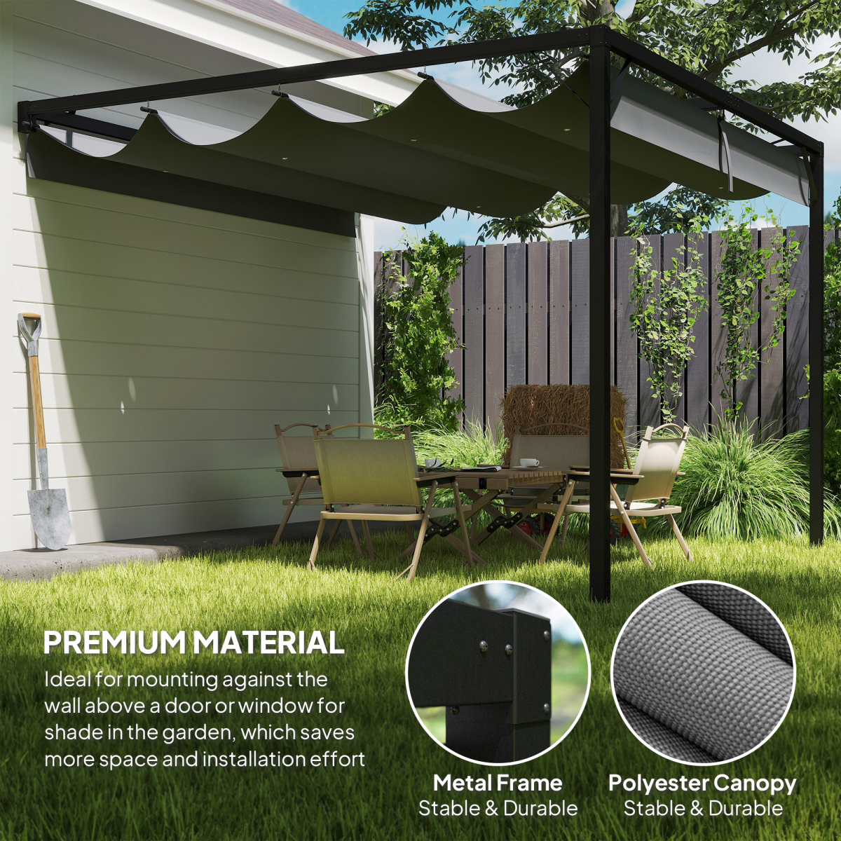 Outsunny 3 x 3(m) Outdoor Pergola Retractable Canopy Wall Mounted, Grey