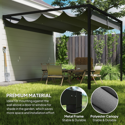 Outsunny 3 x 3(m) Outdoor Pergola Retractable Canopy Wall Mounted, Grey