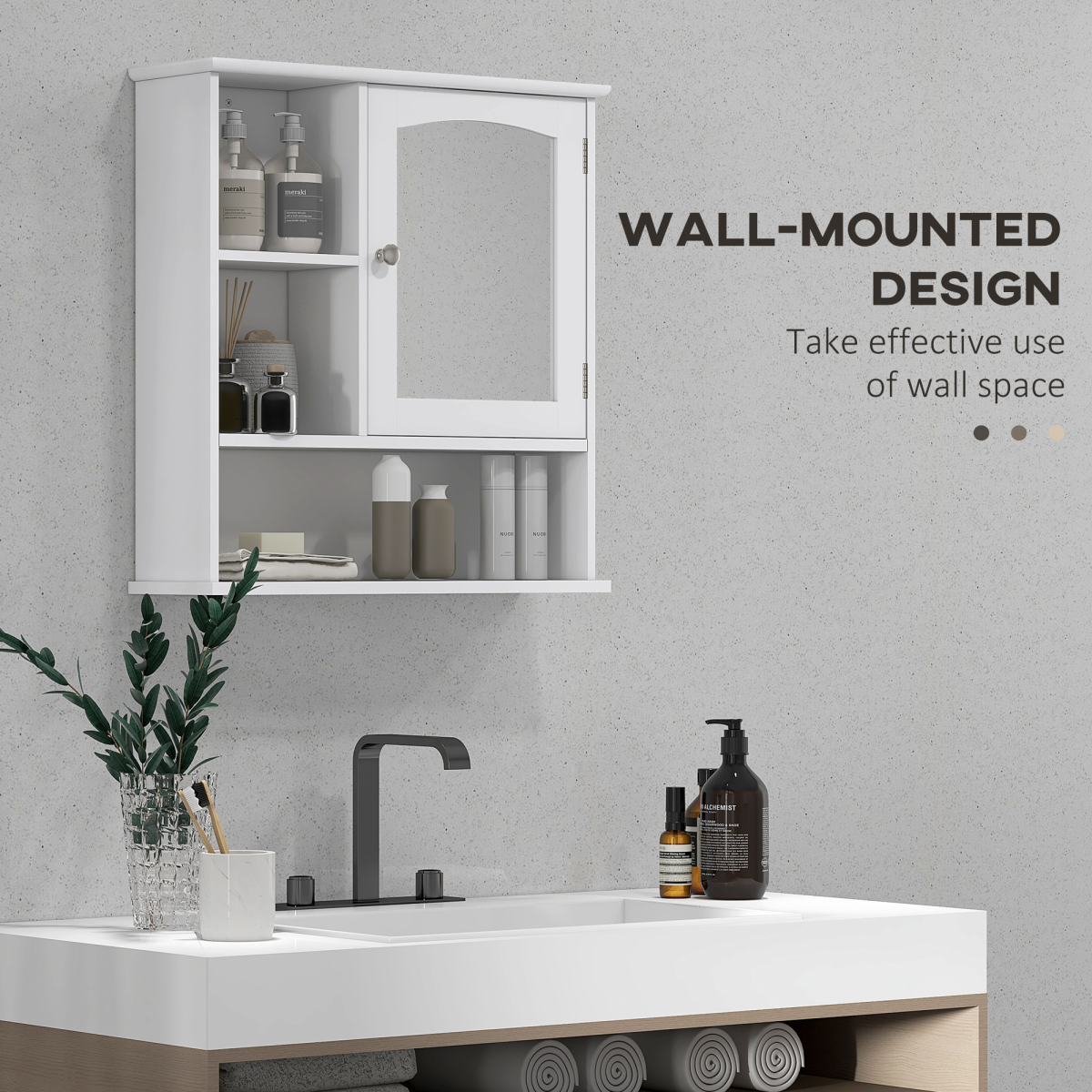 kleankin Wall Mounted Bathroom Mirror Glass Storage Cabinet Cupboard with Shelf