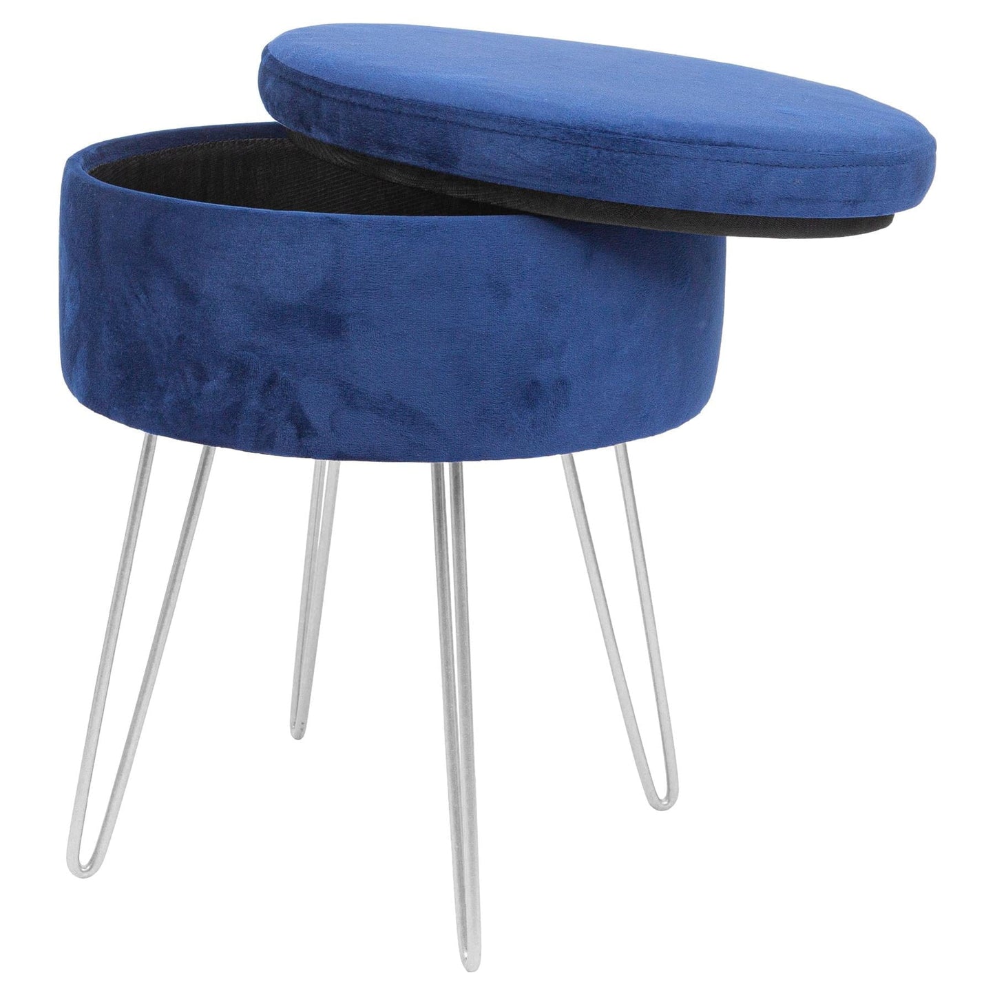 Blue Round Velvet Storage Footstool
