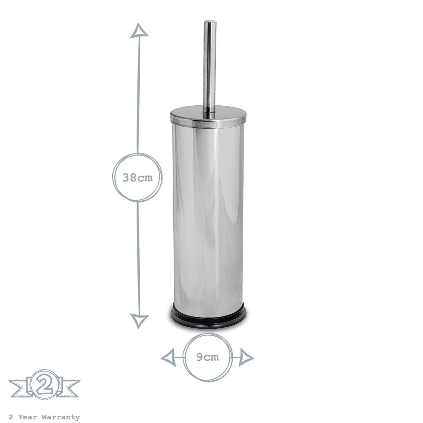 Chrome Round Stainless Steel Toilet Brush & Bin Set