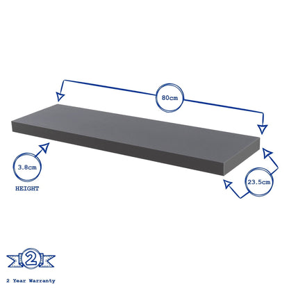 80cm Grey Modern Floating Shelves - Pack of Two