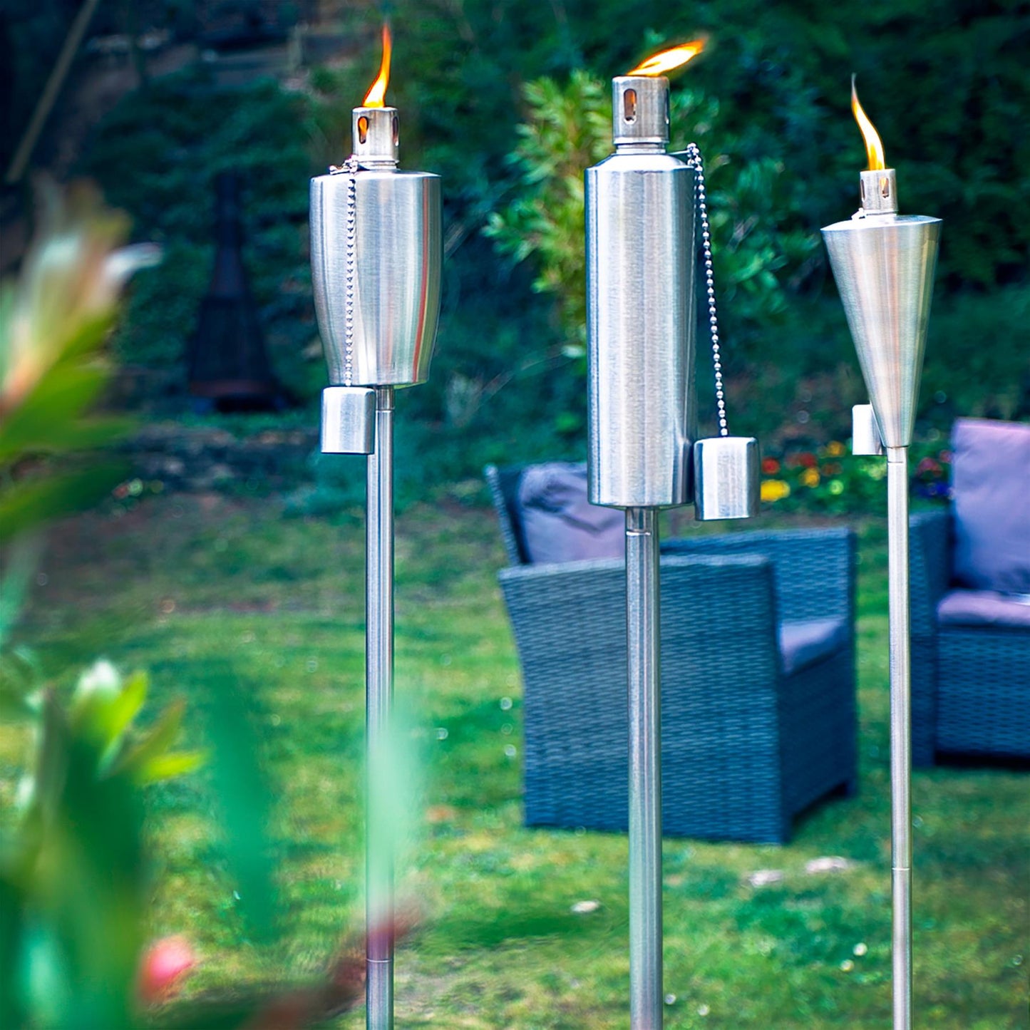 1.46m Metal Round Garden Fire Torches - Pack of 2