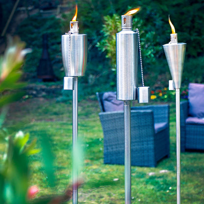 1.46m Metal Round Garden Fire Torches - Pack of 2