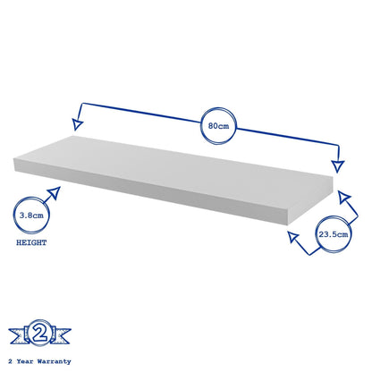80cm White Modern Floating Shelves - Pack of Three