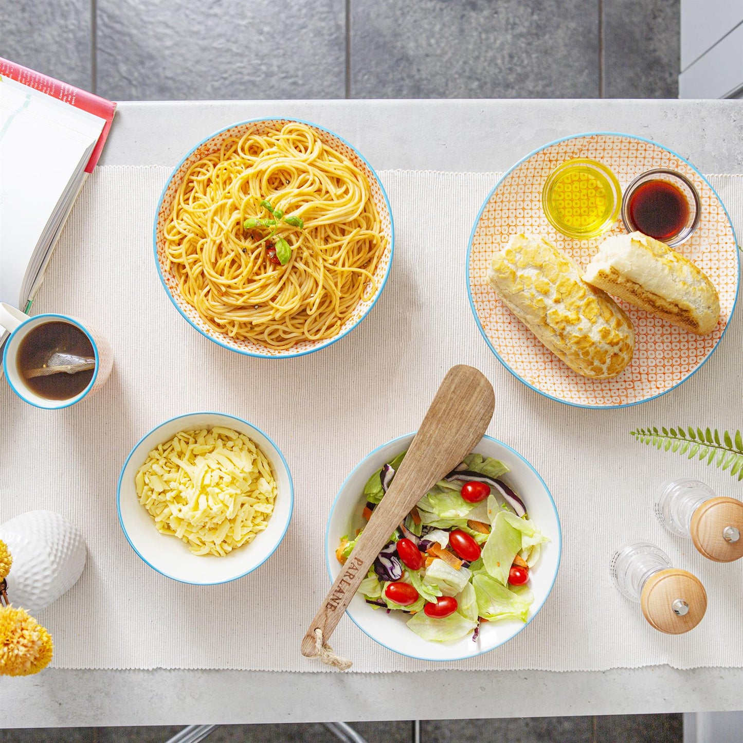 24pc Hand-Printed Floral Stoneware Dinner Set