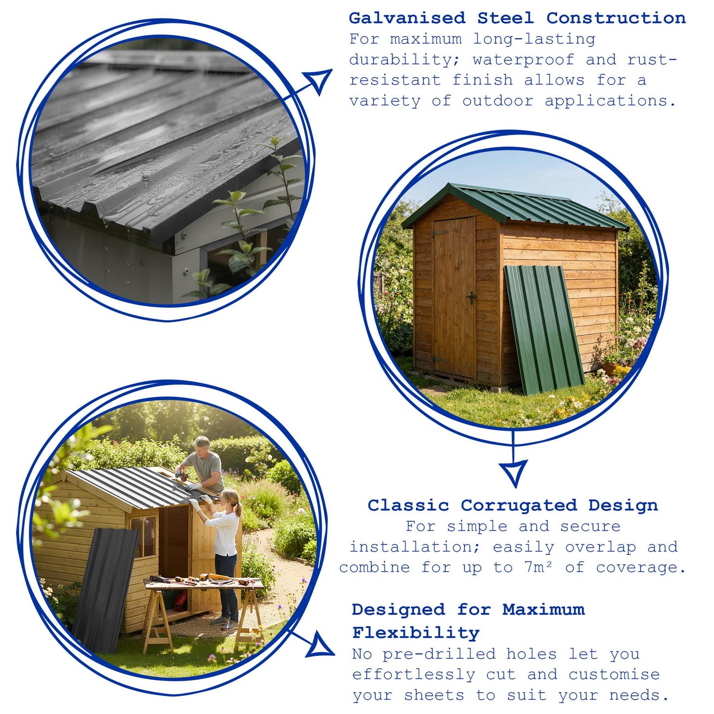 Corrugated Metal Roofing Sheets - 110 x 46cm - Green - Pack of 14