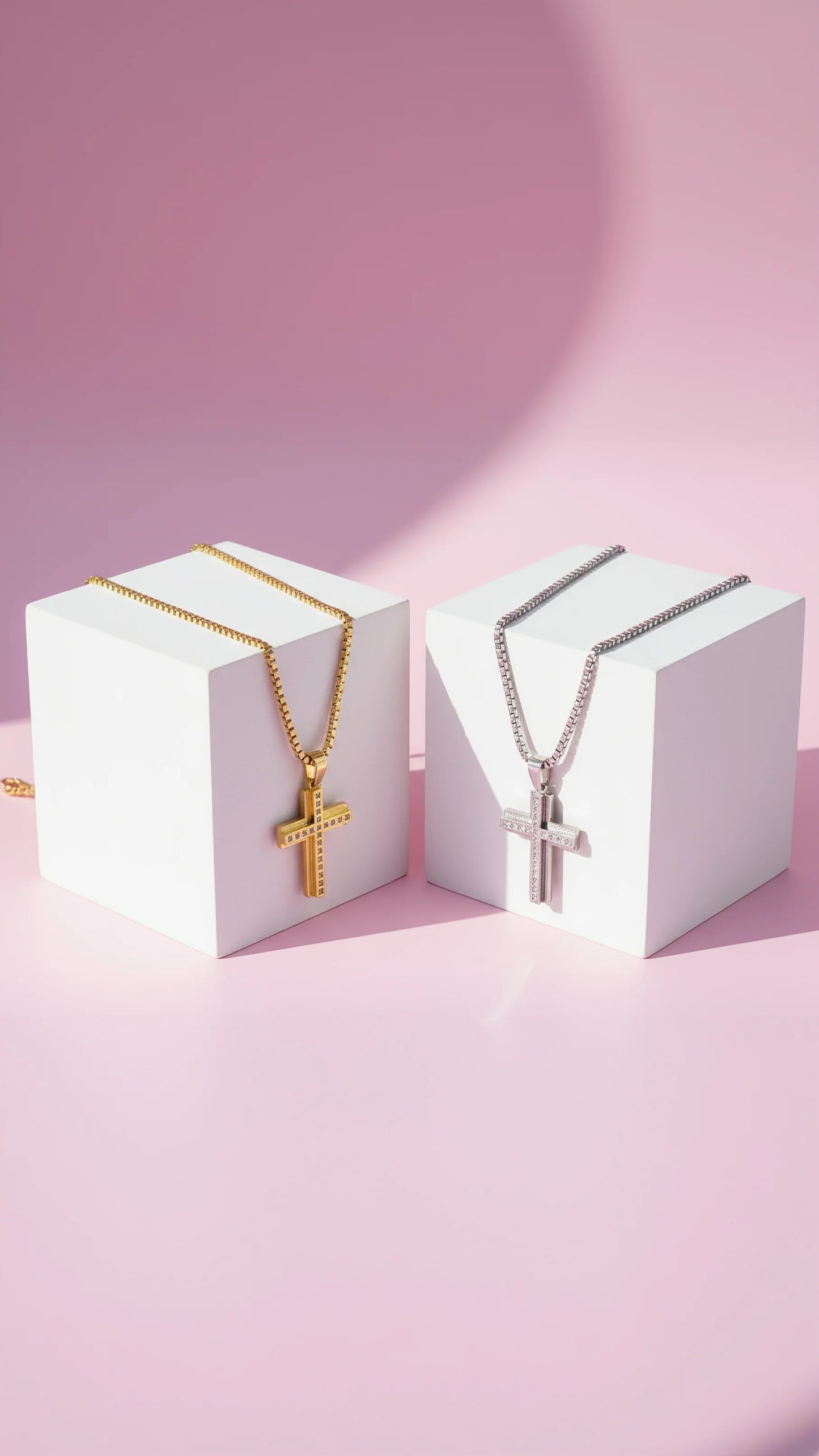 Layered Crystal Silver Cross Necklace