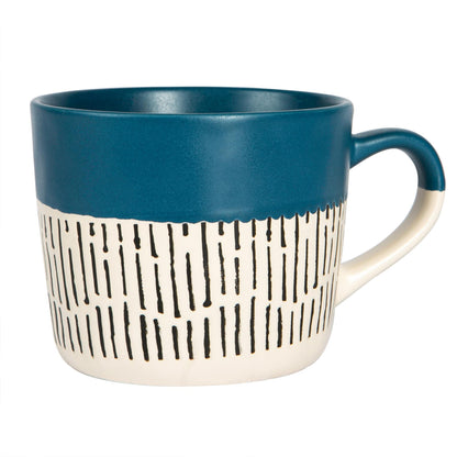 450ml Blue Colour Block Dash Stoneware Coffee Mugs - Pack of Six