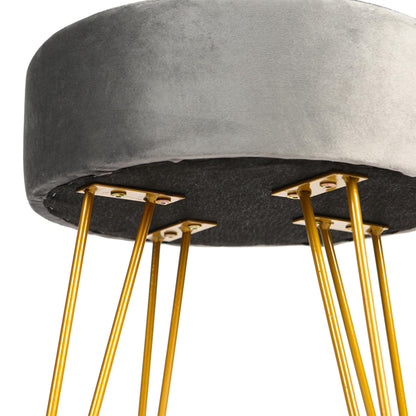Grey Round Velvet Footstool