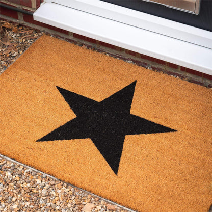 90cm x 60cm Black Star Coir Door Mat