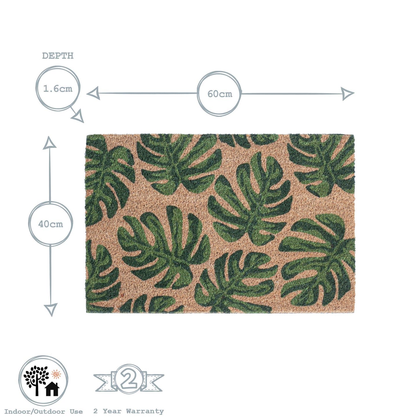 60cm x 40cm Green Banana Leaf Coir Door Mat